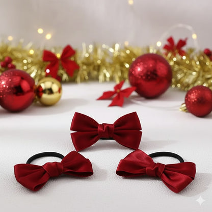 Lot de 3 Élastiques avec Nœud en Satin Alfie Rouge