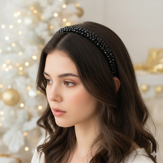 Serre-tête Bijou Onyx Perles Obsidiennes