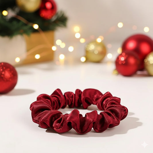 Chouchou en Satin Plissé Amalya Rouge Rubis