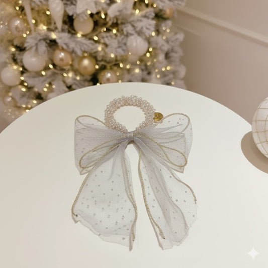 Chouchou en Perles et Nœud Impérial Léonora Blanc