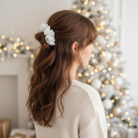 Chouchou en Dentelle Brodée Rosemarie Blanc