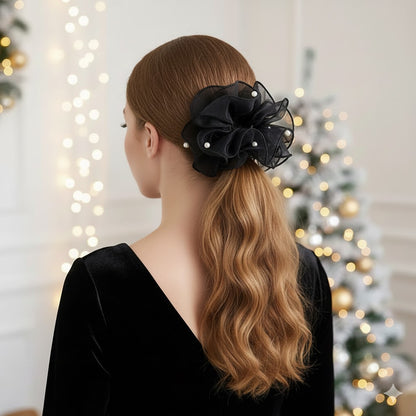 Chouchou en Tissu avec Perles Noir