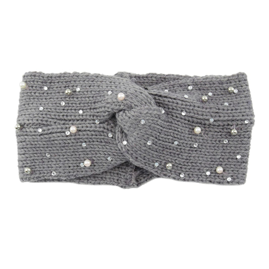bandeau en laine gris à perles