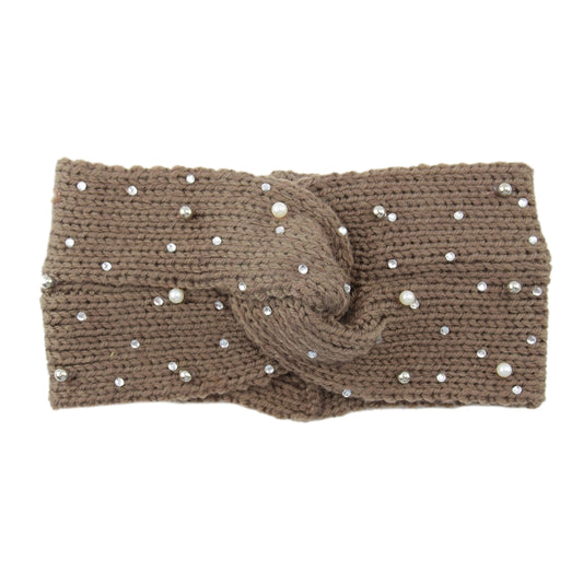 bandeau en laine brun à perles