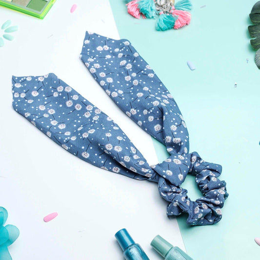 chouchou foulard bleu motifs