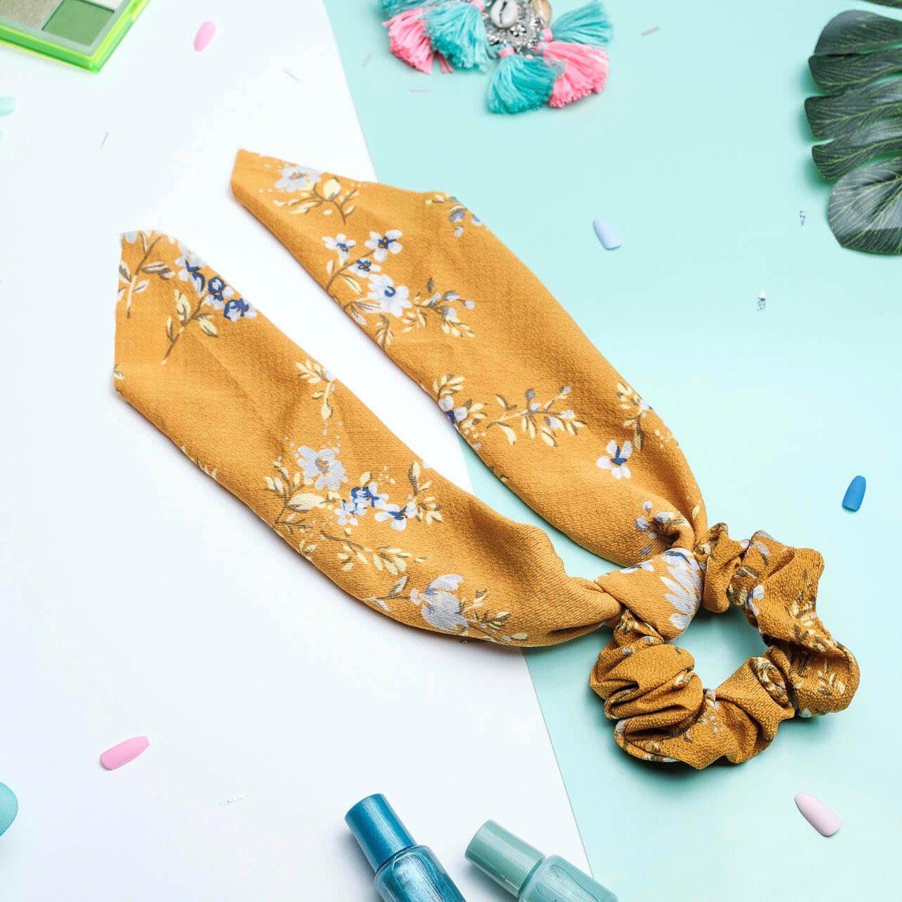 chouchou foulard orange fleuri