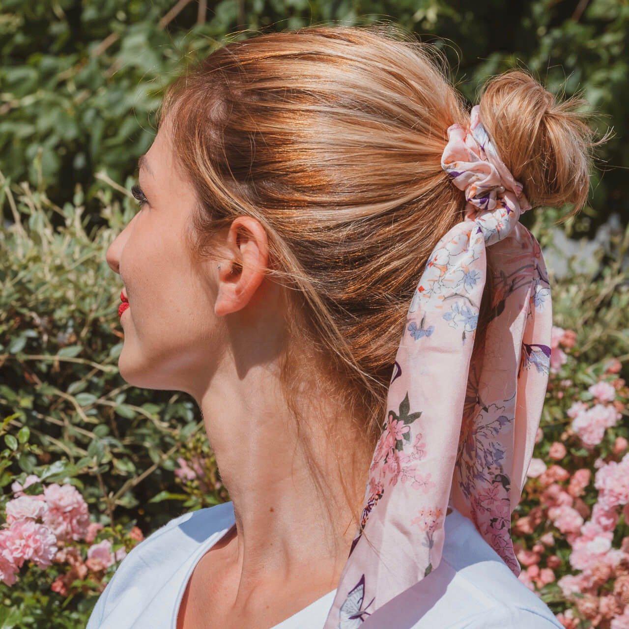 chouchou foulard rose fleuri