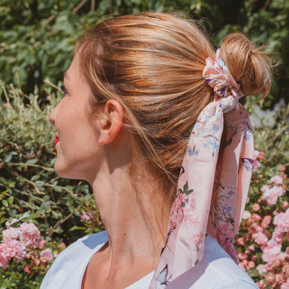 chouchou foulard rose fleuri
