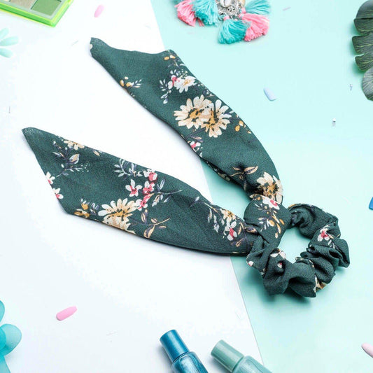 chouchou foulard vert fleuri