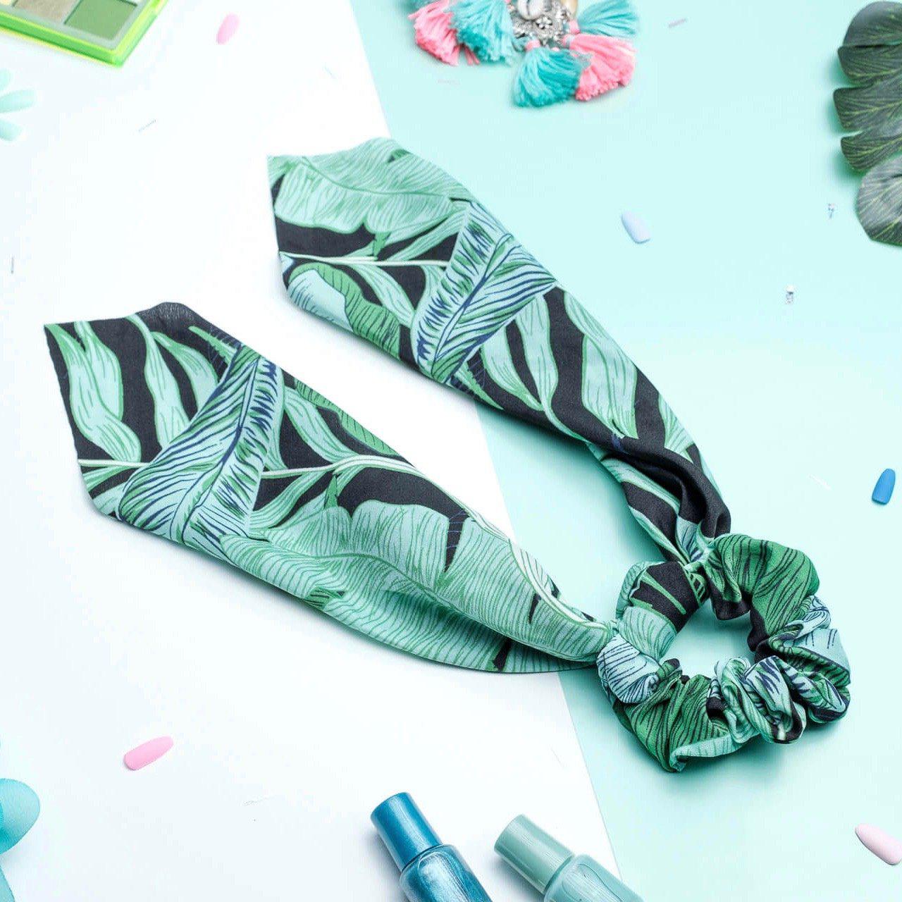 chouchou foulard vert tropical