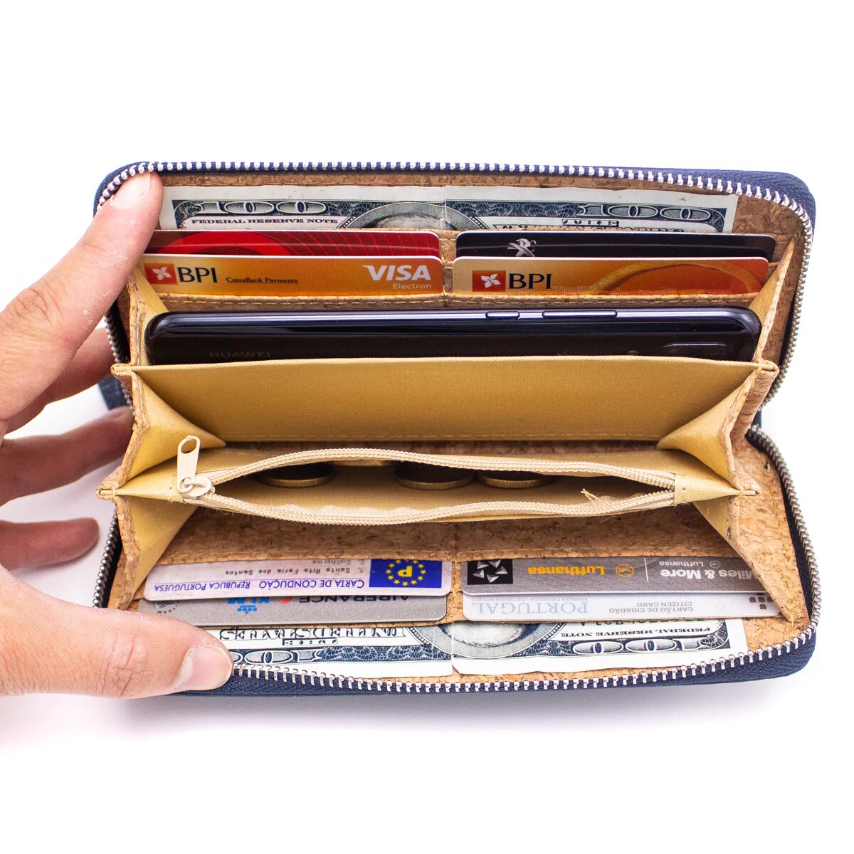 portefeuille vegan bleu femme