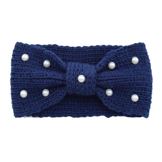 Bandeau Laine & Perles Bleu Foncé | Adopte un Chouchou